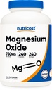 Nutricost Magnija oksīds 750mg, 240 Kapsulas - 420mg magnija, bez GMO, bez lipekļa