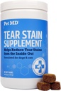 Pet MD Tear Stain Remomer suņiem un kaķiem - Antioksidants acu kopšanas papildterapijai ar luteīnu, dzērvenēm, & Omega 3 & 6 - Kaķu un suņu tear Stain Remoper Koši baltai un gaišai kažokādai - 60 ct