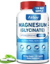 Airboy Magnijs Glycinate 200 mg, Labākais magnija glicināts miegā,120 Vegan Mazas kapsulas, Augsta Absorbcija Atbalsta Relaksācija, Miega un Calt Mood, Ne-GMO un Nav Gluten