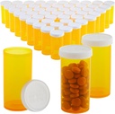 50-Pack Pill pudeles Iztukšotas ar vāciņiem - 13 Pill Dram Plastic Medicine Pudeles - Plastmasas flakoni - Konteineri recepšu medikamentiem, vitamīniem un papildinājumiem - Orange