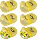 6 Iepakojums Pill Organizators Kabatas maza kabata turētājs Am Pm Pill Case Portable Two Nodalījums Round Travel 2 Reizi dienā vitamīnu zāļu papildinājums (dzeltens)