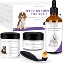 Suņu Tear Stain Remoper Starter Kit, ar Witch Lazel ekstraktu, Remove Tear Stains, Izlādes & Mucus, ietver Stain Solution, Applicer Wipes, Stain Powder & Brush, Lasts 30-45 dienas