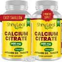 Shiny Leaf Kalcijs Minis 600 mg - Kalcijs Citrāts 600 mg Plus vitamīns D3 pēcoperācijas un kuņģa apspalvojumam sievietēm un vīriešiem, Viegli norīt, Ražots ASV, Veģetārietis - 240 Ct.