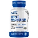 Nutri Triple Magnija komplekss 440mg - Magnija glicināts, malāts, & Taurināts - 100% Helēts maksimālai absorbcijai - 120 Vegan Kapsulas - Triple Complex Magnezio Triple Complex
