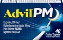 Advil PM (40 skaitīšana, iepakojumā pa 2) sāpes reliver / nakts miega palīglīdzeklis apvalkots Caplet, 200 mg Ibuprofēns un 38 mg difenhidramīna citrāts