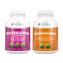 Tīri holistisks Resveratrol 1450mg + Organic Ashwagandha 1300mg & Black Pepper - Vegan Bundle - 180 + 180 Kapsulas - iepakotas ar spēcīgiem antioksidantiem - Ražots ASV