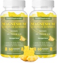 Magnija Glicināt Gumies 500mg, Košļājamā magnija papildinājums ar vitamīnu D3, B6, CoQ10, relaksācijas, Miega un koka atbalsts, Calm Magnija Gummy - 60 Ananasu Gumies (2 Pack)