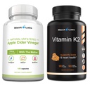 Ābolu sidra Etiķis Kapsulas ar māti Palīdz uzlabot enerģiju, imunitāti, gremošanas un vielmaiņas + K2 vitamīna papildinājums - Full Spectrum vitamīns K2 MK7, MK4 & Kalcijs - 90 kapsulas