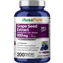 NusaPure vīnogu sēklu ekstrakts 40 000 mg uz vāciņu, 200 Vegan kapsulas, standartizētas, bez GMO, bez lipekļa, resveratrols