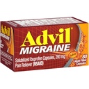 Advil Migrēna Sāpes Reliver, Solubilized Ibuprofēns 200mg, 80 Skaits, Šķidri Pildītas Kapsulas, Spēcīga Migrēna Relief