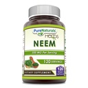 Pure Naturals Neem (Made with Natural Neem Leaf) - 500mg 120 Veggie Kapsulas papildinājums - ne-GMO - bez glutēna - ražots ASV - Ideāls veģetāriešiem