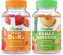 Dzīvotspējīgs vitamīns D3 + vitamīns K2 + Panax Ginseng, Gumijas Bundle - Great Tasting, Vitamīnu Papildinājums, bez lipekļa, bez ĢMO, bez košļājamām gumija