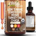 Organic Lions Mane sēņu papildinājums Šķidrie pilieni + Turcija Taile Cordyceps Reishi Chaga Šitake Maitake Tremella Oyster Sēnes Poria un Enokitake Complex Blend by Clean Nutra