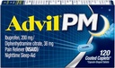Advil PM (120 skaitļa) sāpes Reliver/Nighttime Miega palīglīdzeklis Apvalks, 200 mg Ibuprofēns, 38 mg Difenhidramīns (iepakojums no 2)