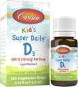 Carlson - Kid's Super Daily D3, Kids D vitamīna pilieni, 400 SV (10 μg) vienā pilienā, sirds veselība, imūnā palīdzība, veģetārietis, šķidri D vitamīna pilieni, nespēcīgi, 365 pilieni