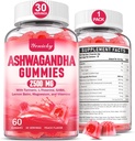 Ashwagandha Gummies 2500mg sievietēm un vīriešiem: Ashwagandha Papildinājums Gummy Extra Strength ar Turmeric, D3 vitamīns, L-Teanīns, Magnijs - pildīti Gumies, zemeņu Flavor, Vegan, Ne-GMO