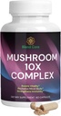Sēnes 10X komplekss - Lions Mane, Reishi, un Cordyceps - Papildinājums dabas enerģijai un stresa atvieglošanai - Imūnās Boost - Focus & Memory - Natural & Non-GMO