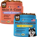 Natural Dog Company Multivitamīnu papildinājums košļājamās rotaļlietas + ādas un apvalka papildinājums košļājamās rotaļlietas suņiem - visaptverošu uztura aprūpi veselīgai ādai, Shiny Coat, kopīgs atbalsts, un imūnās sistēmas Boost