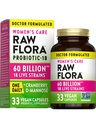 Raw Flora Women's Probiotics ; Dr. Formulēts 60 miljardu KVV + Prebiotikas  ; Digestive, Vaginal & Urinary Support ; 33 Vegan Kapsulas ar Dzērveņu & D-Mannoze 