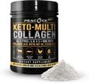 Keto multikolagēna peptīdi 16.2 oz - kaulu putu proteīna pulveris, ar 5 tipiem Hidrolizēts kolagēns, MCT eļļa un biotīns ādai, locītavām, matiem un nagiem, nepārziepjojams kolagēna pulveris