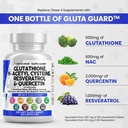 Tīra Nutraceuticals Glutatione 500mg Papildinājums ar vitamīnu C N N Acetyl Cysteine 600mg Berberine 1000mg Resveratrol Quercetin Alpha Lipoic Acid - Pazemināts L Glutation Free Form Women 60 Ct USA