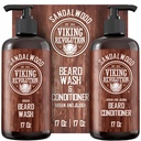 Viking Revolution Beard Wash & Beard Kondicionieris Komplekts ar Argan & Jojoba Oils - Mīkstina un stiprina - Dabīgs Sandalwood Smarža - Bārda Šampūns ar Beard Oil (17 oz)