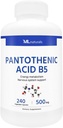 ML Naturals Pantothenic Acid B5 240 Augu kapsulas. Enerģijas metabolisms, nervu sistēmas atbalsts, NSF-sertificēts & cGMP-Compliant