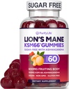 Bezcukura Lions Mane Papildinājums Gumijas ar KSM-66 Ashwagandha - Nootrops Papildinājums Cognition, Brain Fog, Garīgā skaidrība, Focus & Stress Support - Natural Berry Flavor, Vegan, Ražots ASV