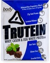 Body Nutrition Trutein High Protein Pulveris: 45% Sūkalas, 45% Kazeīns, 10% Olbaltas, bez lipekļa, zems nātrija līmenis, zāles kausētu sūkalu olbaltumvielu pulveris, Gym papildinājums un brokastis Shake, šokolādes piparmētra, 34g paraugs