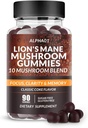Sēnes Gumijas - 10x Sēņu Papildinājums ar Ashwagandha un Lions Mane - Nootropo smadzeņu papildinājums, Imūnsupport & Stress Relief (90 CT) Classic koks