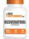 BulkSupplements.com Resveratrol Kapsulas - Resveratrol Papildinājums, Polygonum Cuspidatum, Resveratrol 500mg - Antioksidantu Papildinājums, Resveratrol Tabletes - 1 Kapsula vienā Servējumā, 60 Kapsulas
