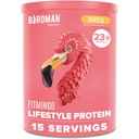 BIRDMAN Fitmingo Vegan Olbaltumvielu pulveris ar inozitolu, kolagēna pastiprinātājiem, hialuronskābi un vitamīniem; zems ogļhidrātu saturs; bez piena; zems kaloriju saturs; 23g melleņu proteīna pulveris ar mioinozitolu.