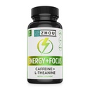 Zhou Enerģija + Fokuss - L Teanīns Kofeīns Tabletes, 200mg L-Teanīns, 100mg Dabas Bezūdens Kofeīns Boost pieaugušajiem, vīriešiem un sievietēm, lēna paplašinātā atbrīvošanās - 60 Veģetārās kapsulas (1. iepakojuma)