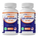 Vitamātiskais melatonīns 60 mg ātras šķīdināšanas tabletes - 60 Vegan Dabiskās ogu uzlējuma tabletes - Ne- cukura forma - bez GMO, bez lipekļa (2 pudeles)