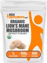 BulkSupplements.com Organic Lion's Mane sēņu ekstrakta pulveris - Sēņu papildinājums, smadzeņu papildinājums atmiņas un fokusa atbalstam - Vegan, 1g per Serving, 500g (1,1 lbs) (1. iepakojums)
