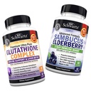 Glutationa komplekss ar pienu Šistila ekstrakts, vitamīns C & Quercetin + Sambucus plūškoka kapsulas ar cinku un C vitamīnu - dabas antioksidantu formulas - veicina aknu un imūno atbalstu