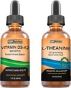 SBR Nutrition D3+K2 un L-Teanīna Bundle D3K2 vitamīns (MK7) Šķidrie pilieni, piparmētra, 1oz - L teanīns 225 mg Šķidrie pilieni, 2oz - - pieaugušajiem un bērniem -- ne-GMO, bez lipekļa