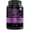 12-in-1 Melatonīna miega kapsulas - dabīgs miega līdzeklis pieaugušajiem ar melatonīnu 5 mg un magnija glicinātu 500 mg, miega līdzeklis ar ašvagandu, L teanīnu, baldriāna sakni, GABA, 5-HTP (90ct, iepakojumā 1)