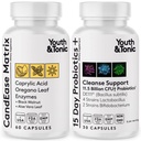 Youth & Tonic Oregano & Caprylic Acid Gut Veselības Papildinājums ar probiotikām un herbs par Gut Flora balanss, Gremošanas un zarnu veselību un imūno atbalstu – 90 kapsulas
