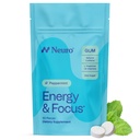 Neuro Energy & Focus Gum - 40mg Dabiskais kofeīns Gum & Nootropic Enerģijas Papildinājums ar L-Teanīnu & B Vitamīniem - Bez cukura, Vegan - Piparmētra, 90ct