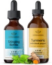 HERBAMA augu šķidrumu pilienu komplekts - Stinging Nettle 2 fl oz & Turmeric Curcumin Tincture 4 fl oz - Vegan, Non-GMO, Cukurs un bez alkohola - 2 iepakojumi
