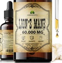 Lion's Mane ekstrakts 2 fl oz Liquid – Dabīgs sēņu papildinājums Tinktūra smadzenēm, atmiņai, garīgai skaidrībai un fokusam – Imūnsupport – augstas intensitātes formula – 90 dienu piegādes