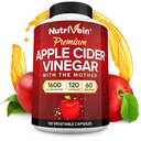 Nutrivein Premium Apple Sidra Etiķis Papildinājumi Mātei - 1600 mg - 120 Apple Sidra Etiķa Kapsulas: ACV Tabletes Gremošanas, Keto, Tīrīšanas un līdzsvarota uztura