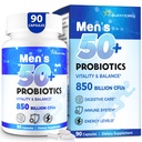 Probiotikas vīriešiem, Advanced 50+ vīriešu probiotikas, visaptverošs Gut & Energy Atbalsts ar 850 miljardu KVV, 1800mg Prebiotikas Fiber – Pielāgots Wellness vīriešiem probiotikas zarnu veselību vairāk 50, 90 Kapsulas