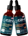 E2H: Lion's Mane & Cordyceps garīgai skaidrībai, atmiņai, enerģijai, izturībai un imūnsupport - Non-GMO, Vegan - 2 Fl Oz Katrs (4 Fl Oz Total) - Bandle