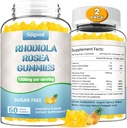 2 Iepakojums Bezcukura Rhodiola Rosea Gumies, Adaptogenic Rhodiola Rosea Papildinājums & Kortizola blokators pastiprinātai Stamina, Mood Elevation un Motivation Boost, Ne-GMO, Vegan, 120 Count