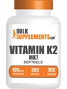 BulkSupplements.com Vitamīni K2 Softgels - K2 vitamīns MK7, vitamīnu piedevas - bez lipekļa, 1 softgel per Serving, 365 grāfs (1. iepakojumā)