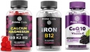 Prime kods Kalcija Gumijas sievietēm un vīriešiem ar magnija vitamīnu B12 vitamīns K2 & vitamīns D3, dzelzs Gumijas sievietēm un vīriešiem, [2 in 1] CoQ10 200mg & vitamīns C