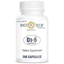 Bio-Tech Pharmacal D3-5 (5000 SV), 250 kapsulas – All-Natural Papildinājums – Atbalsta Kaulu un imūno veselību – Bez piena, zivju, lipekļa, zemesriekstu, gliemeņu, & sojas – Nav Mākslīgās Krāsas