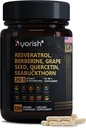 Resveratrol Papildinājums ; Berberīna vīnogu sēklu ekstrakts Quercetin zaļās tējas ekstrakts Acai Noni Polifenola papildinājums sievietēm un vīriešiem, N-acetyl Cysteine NAD Booster 120 Count